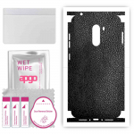 apgo Protective Skin Sticker for the back+sides compatible with Xiaomi Pocophone F1, Full Wrap Film, Foil, Vinyl - Pattern Black Leather