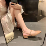 Prantsuse stiilis kandiliste varvastega Mary Jane puurpandlaga paksu kontsaga slingback sandaalid naistele 41 ihukarva