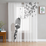 Retro mikrofon muusika jazz raadio v&otilde;i kontsert &scaron;ifoonist l&auml;bipaistvad kardinad elutuppa magamistuppa akna kardinad voile t&uuml;ll Cortinas 135W x 114H(cm)