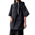 2 tk/komplekt unisex vabaajar&otilde;ivaste kapuutsiga pingutusn&ouml;&ouml;riga l&uuml;hikeste varrukatega T-s&auml;rk elastse pingutusn&ouml;&ouml;riga v&ouml;&ouml;kohaga laiade s&auml;&auml;rega l&uuml;hikeste p&uuml;kste komplekt &uuml;hev&auml;rviline lahtise l&otilde;ikega riietus XL hall