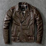 Esimene kiht lehmanahk k&auml;sitsi h&otilde;&otilde;rutud vana nahkjakk meeste l&uuml;hike jakk mootorrattajakk 5XL tumepruun v&auml;rv