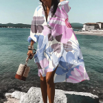 Moodne naiste tr&uuml;kitud pluus, avar p&uuml;hades&auml;rk, pikkade varrukatega kleit XXXXL roosa