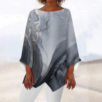 Naiste s&auml;rgipluus Graafiline liblikas as&uuml;mmeetrilise tr&uuml;kiga pikkade varrukatega vabaaja igap&auml;evane &Uuml;markaelusega T-s&auml;rk top L sinine