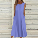 Naiste vabaaja kleidid &Uuml;markaelusega Klassikalised igap&auml;evased varrukateta vabad kleidid v&auml;ljas L sinine