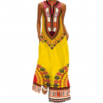 Suvine maksikleit &otilde;lgadeta varrukateta A-kujuline retrov&auml;rviline etnilises stiilis printiga V-kaelus t&auml;ispikk kleit 2XL sinine