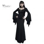 Naiste Halloweeni kleit kalasabaga &auml;&auml;ris Slim Fit Ebaregulaarne volangiga manseti nahkhiire varrukad gooti &uuml;mara kaelusega &uuml;hev&auml;rviline Cosplay Performance Maxi kleit S must