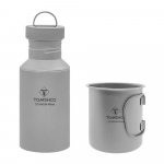 V&auml;litingimustes kasutatav Ti veepudeli ja reisikruusi komplekt, ideaalne tsikli veepudel ja telkimine, suur mahutavus 450ml Bottle + 400ml mug