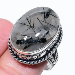 Black Rutile Gemstone Handmade 925 Sterling Silver Jewelry Ring Size 9 m8j26