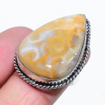 Natural Fossil Coral Gemstone Handmade 925 Sterling Silver Ring Size 9 w6b32