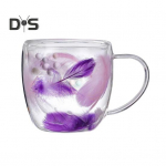 Kahekordse seinaga klaasist kohvikruus 250/350 ml sulgedest disaintass k&auml;epidemega, isoleeritud p&otilde;letusvastase, mugava k&auml;epidemega, temperatuuri reguleerimise trummel tee jaoks 250ml