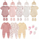 KIDDIEZOOM 23TK Vasts&uuml;ndinu r&otilde;ivakomplekt L&uuml;hikeste varrukatega kombinesoon + m&uuml;ts + kindad + sokid Imiku poisi t&uuml;drukule t&auml;iskuu kinkepakk 3-6Months