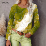 Lipsuv&auml;rvi gradient 3D-prindiga naiste mood T-s&auml;rgid kevad-s&uuml;gis pikkade varrukatega lahtised vabaaja &uuml;lisuured topid 6XL pluss-suuruses t&auml;navapluusid S