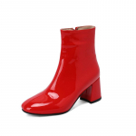 Suur suurus 48 49 50 Patent PU nahast rohelised kollased talvekingad Naistele L&auml;ikivad kandilised paksud k&otilde;rged kontsad soojad pahkluu Chelsea saapad 37 punane