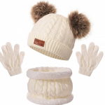 Lastele kootud soojad m&uuml;tsid 1 paari kinnaste ja sallidega Soe talv One Size beež