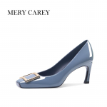 Luksuslikud nahast k&otilde;rged kontsad naistele 2024 Uus Suvi Ruudukujuline varvas Prantsuse Temperament Pumbad Kontorisse Nude &Uuml;he kingad T&uuml;drukutele 37