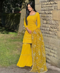 Peo-disainerpluus Sharara Dupattaga Komplekt India Naistele Bollywood Salwar Suit Kleit S kollane