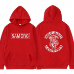 Sons of Anarchy SAMCRO Kahepoolse tr&uuml;kiga t&auml;navar&otilde;ivad, mehed, naised, Harajuku kaubam&auml;rgiga disainitud kapuuts Meeste &uuml;lisuured kapuutsid Pusa M punane