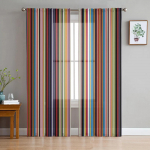 Vikerkaare Geomeetrilised Triibud T&uuml;llkardinad Elutoa K&ouml;&ouml;gi Kaunistuseks &Scaron;ifoonist Aknakatted Voile L&auml;bipaistev Kardin W135 x H115cm x1&Rod Pocket