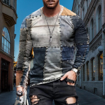 Hip-hop uus geomeetriline 3D tr&uuml;kiga meeste pikkade varrukatega T-s&auml;rk Mood Street Trend Creative Top Casual O kraega vabaajar&otilde;ivad S