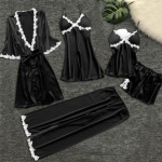 5 tk naiste moe pidžaama komplektid siidist pitsist pesu hommikumantlid &uuml;likonnad koduriided magamisriided &uuml;likonnad L tumesinine v&auml;rv