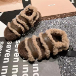 Moodne karusnahast naiste avatud varba puuvillased kingad korterid vabaaja nahast sandaalid disainer naistele 2024 trend s&uuml;gis lumekingad uued Mujer De Zapatillas 35 brown