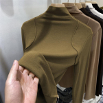 Poolk&otilde;rge kraega aluss&auml;rk Ameerika pikkade varrukatega T-s&auml;rk naiste trendikas Slim Fit top S must