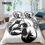Poksiteemaline tekikottide komplekt Spordim&auml;ngude teema &Uuml;heinimesevoodi komplekt Mikrokiud Poksikindad Atleedi siluett Kuninganna Kuningas Tekikate 150x200cm 3pcs