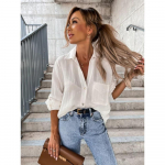 HNXC naiste moe vabaaja s&uuml;gistalvine &uuml;hev&auml;rviline printimine pikkade varrukatega POLO-kaelusega pluusid ja s&auml;rgid S valge