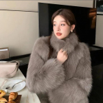 S&uuml;gis-talvine naiste rebasekarva imitatsiooniga keskkonnakaitsega karusnahast kraega l&uuml;hike karusnahast mantel paks soe jope XXL