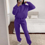 Naiste kapuutsiga sportlik dressipluus Unisex kaheosaline jooksuriietus pikkade varrukatega pulloveriga kapuutsiga dressipluus + spordip&uuml;kste komplekt XXXL lilla