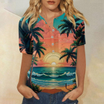 Hawaii s&auml;rk naistele N&ouml;&ouml;bitud mood vabaajaprinteriga l&uuml;hikeste varrukatega pluus M oranž