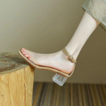Naiste PVC Jelly Crystal paksu kontsaga l&auml;bipaistvad sandaalid Mood Seksikas Suvi K&otilde;rge kontsaga Sandalias Naiste Pumbad Zapatillas Mujer 39 beež