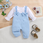 Beebit&uuml;druku trendikas vibukaunistusega kunstlik kaheosaline &uuml;hev&auml;rviline pikkade varrukatega puuvillane kombinesoon 1-3M sinine