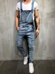 Meeste Trendikas Rebitud Denim T&ouml;&ouml;riided Traksidega L sinine