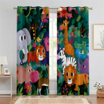Multikad Džungliloomad Laste Kardinad Safari Loomaaia Prindiga Aknaeeskatted 2 Paneeli Lasteaia Magamistuba Lapsetuba Kodu Dekoratsioon 50W130H(CM)X2PCS&Grommet Top