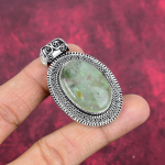 Prehnite ehted, 925 tahke h&otilde;bedast ripats k&auml;sitsi valmistatud v&auml;&auml;riskividest ehted, kingitused naisele uhiuus ripats 2.04 Inches roheline