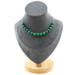 Pierres et Min&eacute;raux. Collier 15 perles Malachite (avec r&eacute;sine) 8 mm. Chaine en acier Collier femmes, hommes. Taille personnalisable.
