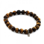 Pierres et Min&eacute;raux. Bracelet Perles Oeil de Tigre + Lave 8 mm. Fabriqu&eacute; en France.