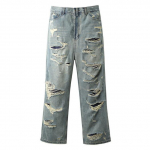Meeste Jeanid Mood Hi Street Rebitud &Uuml;le suuruse Hip Hop Denim P&uuml;ksid L&otilde;tv L&otilde;ige Kulunud Alt L helesinine v&auml;rv