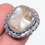 Biwa Pearl Handmade 925 Sterling Silver Jewelry Ring Size 6.5 l4k85