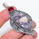Natural Porcelain Jasper, Garnet 925 Sterling Silver Jewelry Pendant 3.07 k8c26
