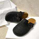 Moodsad naiste kinnise ninaga korgist klotskingad Suve uued madalad sandaalid naistele V&auml;lisjalatsid Pluss suurus 45 Vabaaja naiste sussid 38 must