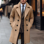 S&uuml;gis- ja talvine meeste villane mantel vabaaja ja moodne kaherealine pikk meeste villane mantel XL khaki