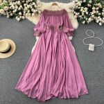 Kevadine Prantsusmaa Retro Maxi Kleit Kaldkriipsu Kaelusega Pikad Lantern Varrukad Pits S&uuml;gis Naiste Elegantsed Vintage valged kleidid One Size