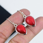 Naturaalsed Punase Koralli Kivist K&otilde;rvar&otilde;ngad, 925 Sterling H&otilde;bedast K&otilde;rvar&otilde;ngas, K&auml;sit&ouml;&ouml; Boho H&otilde;bedast Ehted Ripatsiga K&otilde;rvar&otilde;ngad, Kihluse Kingitus 1.77" punane