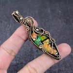 Natural Carved Ammolite Gemstone Handmade Copper Wire Wrap Pendant 3.27 o3j16