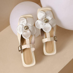 2024 Suvised Naiste Kingad Magusad Lilled Moodsad Sussid Mood Ruudukujuline Nina 3cm Madal Konts Mules Disainer V&ouml;&ouml;pandlaga Nahksandaalid EUR 35 beež