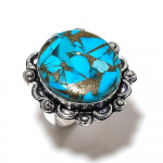 Copper Blue Turquoise 925 Sterling Silver Jewelry Ring Size 10 k4k46