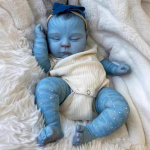50cm Reborn Beebi Nukk - Realistlikud n&auml;ojooned, Avatar Nahk, Suletud Silmad, Riidest Keha 50cm sinine