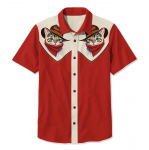 Summer Men's Western Denim Style Printed Vacation Casual Men's Lapel 3D Short-sleeved Shirt XS